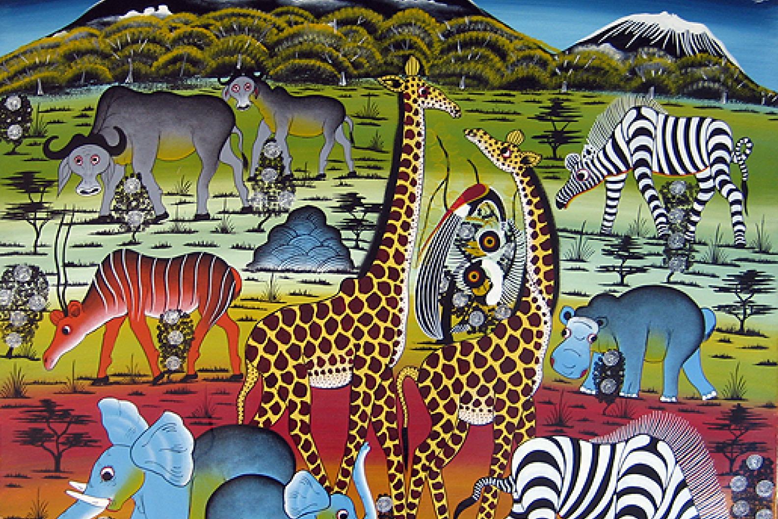 Art Tingatinga (76x76cm), Huile sur toile © Libre de droits